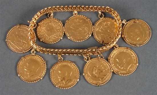 Appraisal: Gold bracelet comprising nine European coins Georgivs V D G