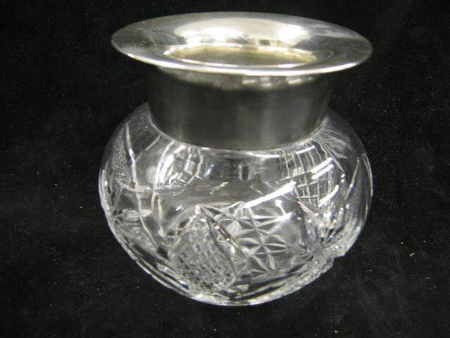 Appraisal: Sterling Silver Cut Crystal Vase diamond fan decor European fine