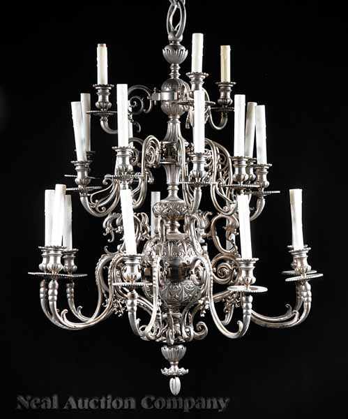 Appraisal: A Louis XVI-Style Argent Bronze Twenty-Light Chandelier th c fluted