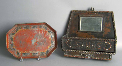 Appraisal: Tramp art wall box th c h w together with