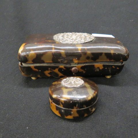 Appraisal: Tortoise Shell Sterling Silver Boxes x and a round