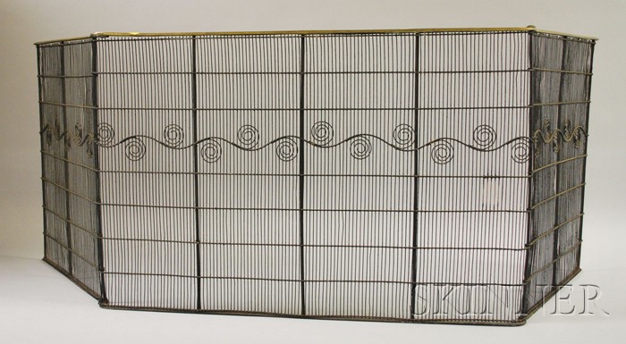 Appraisal: Brass and Wire Folding Three-Panel Fireplace Screen ht overall wd