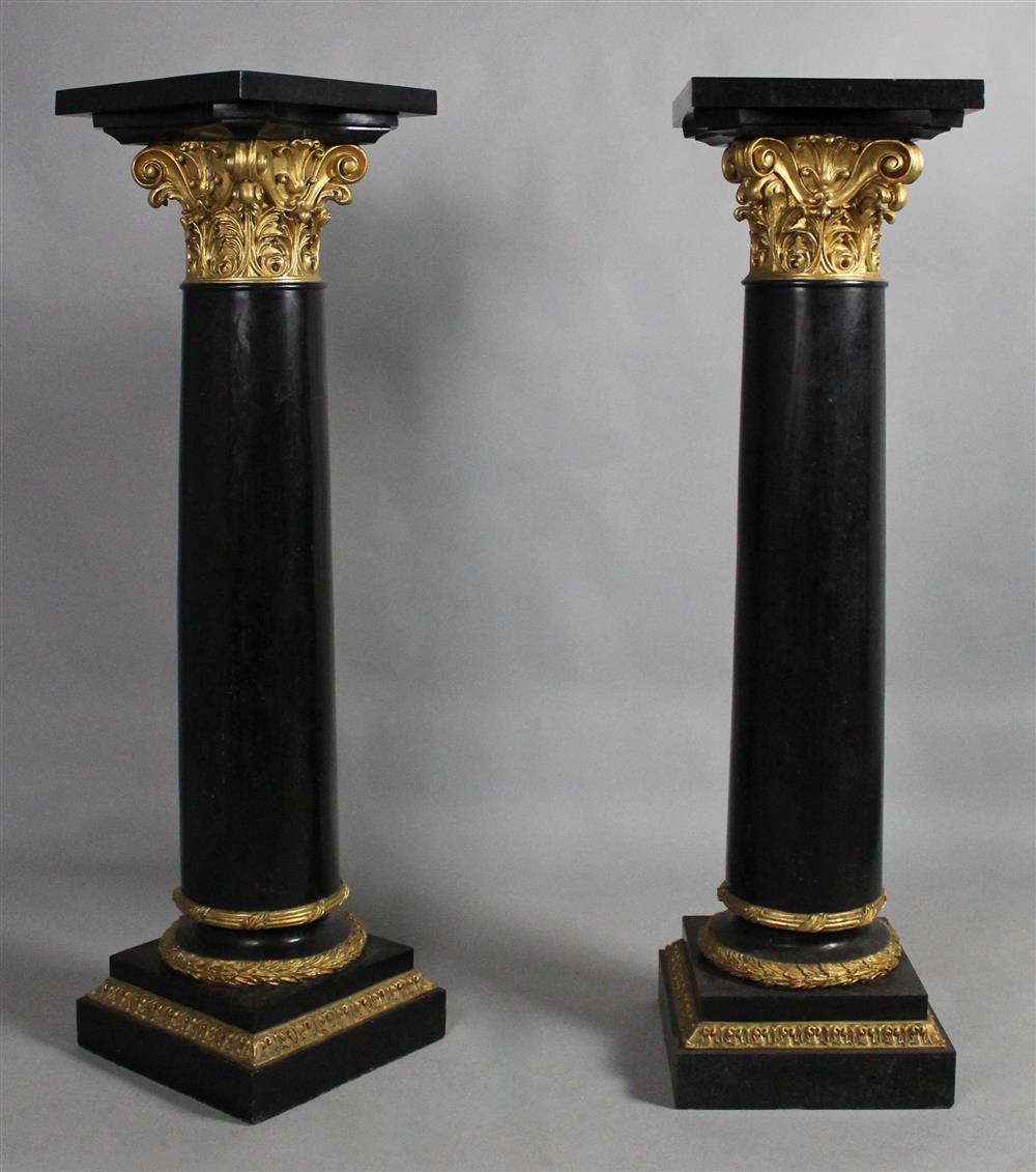 Appraisal: PAIR OF NEOCLASSICAL STYLE PARCEL GILT MARBLE VENEERED PEDESTALS h