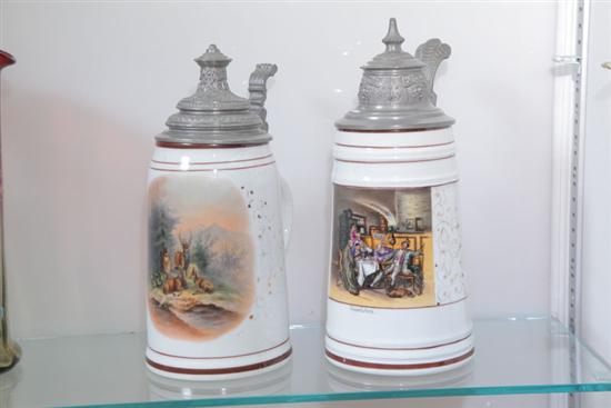 Appraisal: TWO STEINS White porcelain steins with handpainted decoration one interior