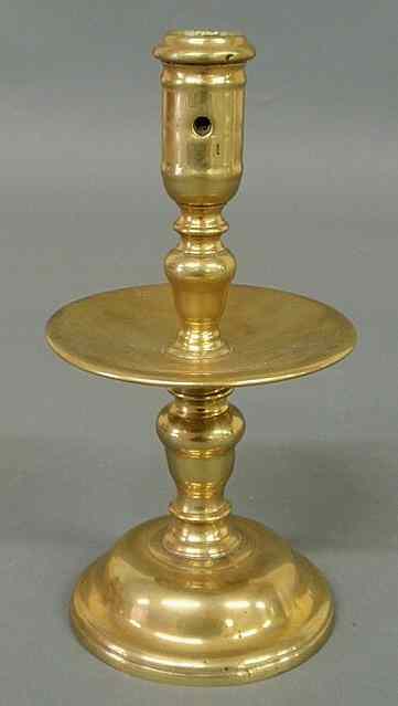 Appraisal: Rare Continental brass candlestick c with mid drip pan h