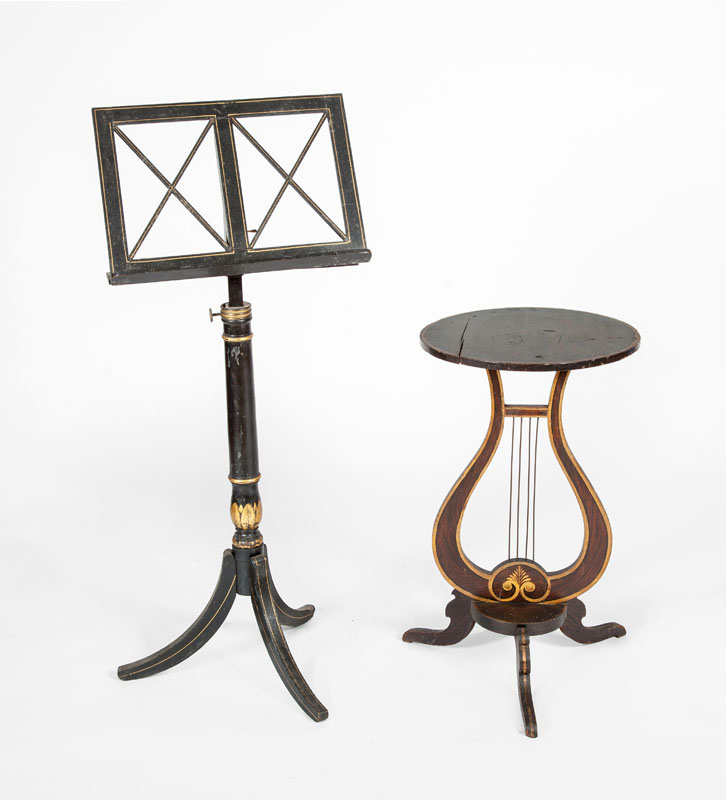 Appraisal: REGENCY BLACK-PAINTED AND PARCEL-GILT RETRACTABLE MUSIC STAND Together with a