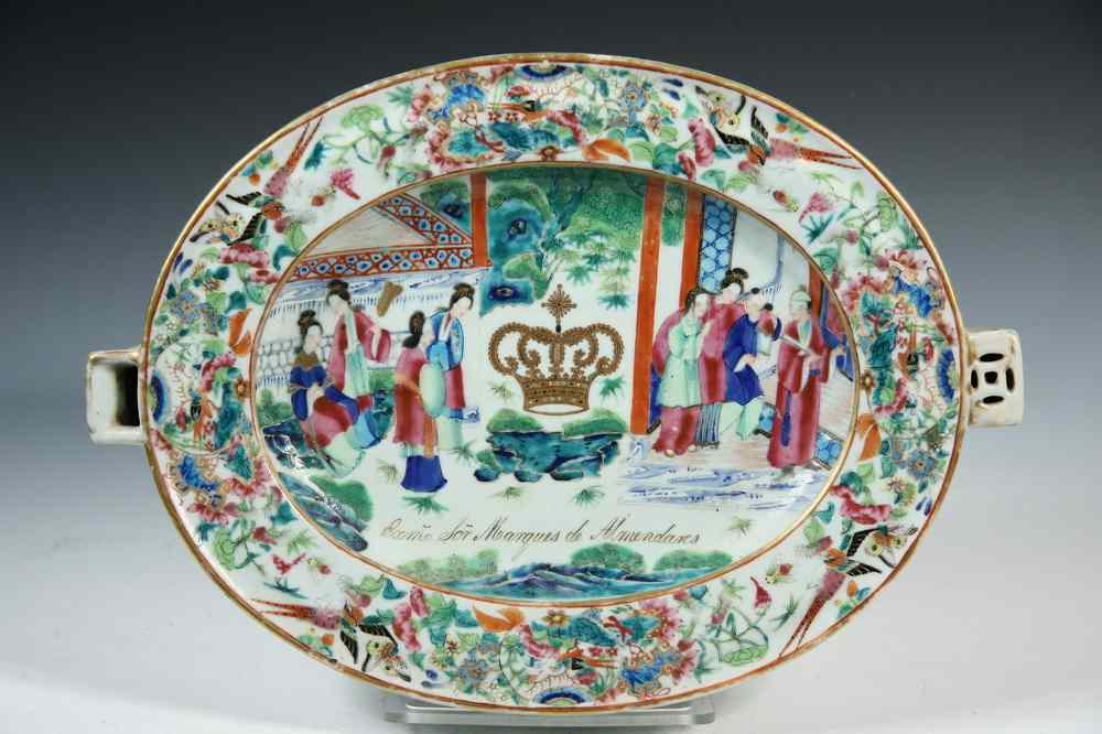 Appraisal: ARMORIAL ROSE MANDARIN WARMING PLATTER - Warming Platter Chinese Export