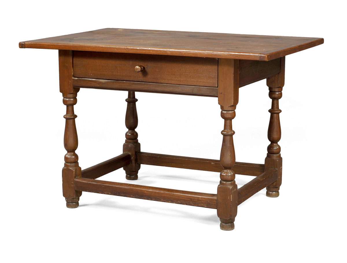 Appraisal: AMERICAN PINE AND POPLAR TAVERN TABLE WITH BREADBOARD ENDS AND