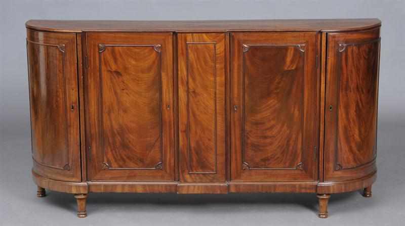 Appraisal: REGENCY MAHOGANY SIDE CABINET The top with outset center and