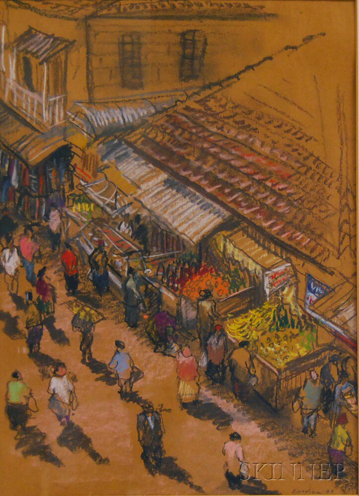 Appraisal: Olga Kundina Israeli th st Century Open Air Market Signed