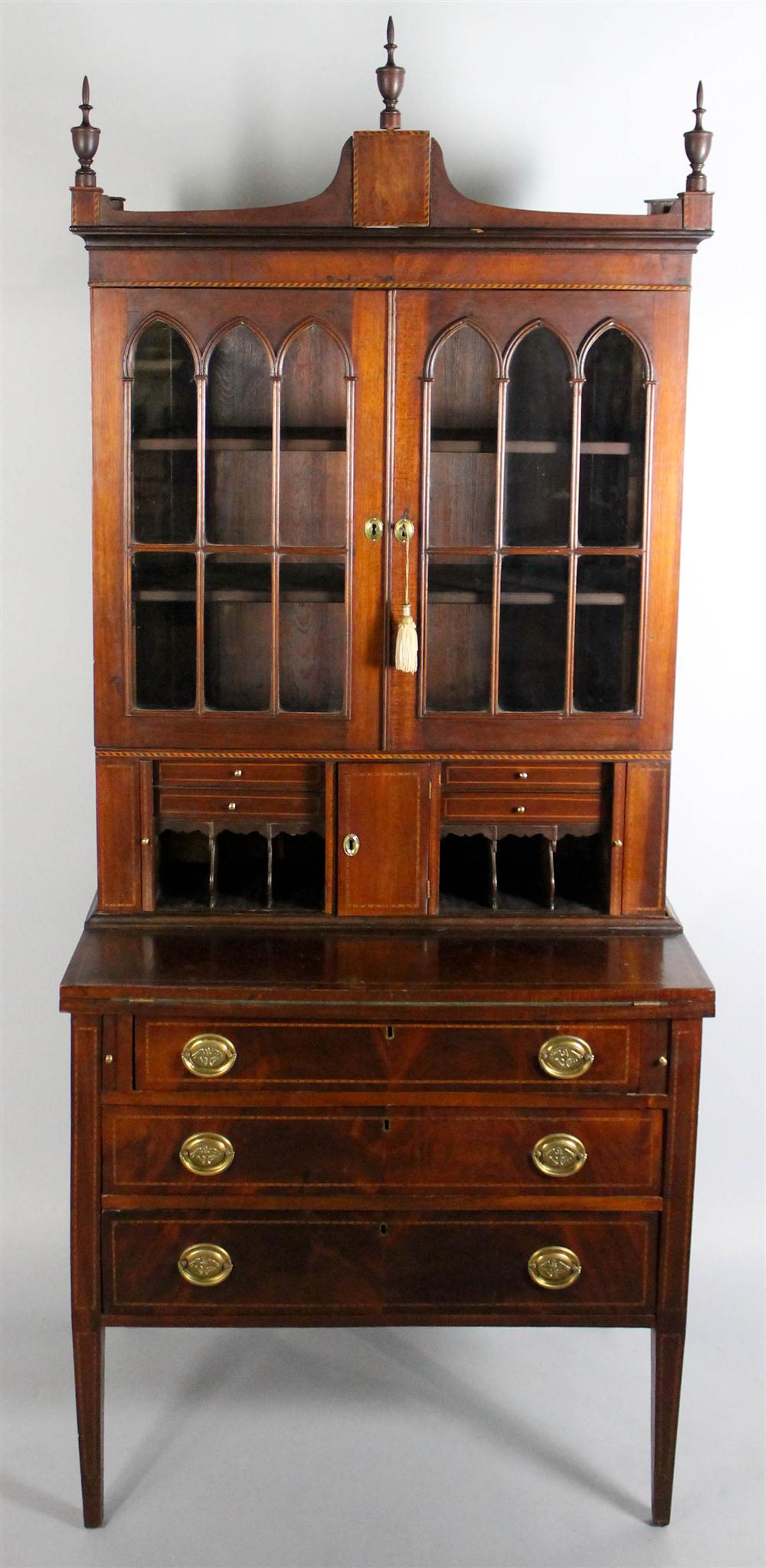 Appraisal: HEPPLEWHITE STYLE MAHOGANY SECRETARY DESK WITH INLAY having block and