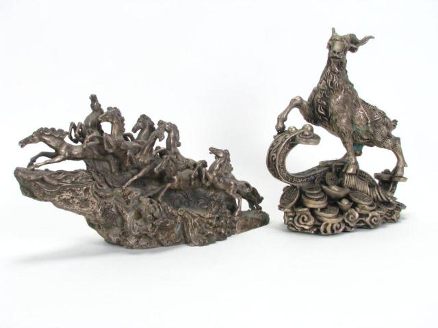 Appraisal: Two Chinese Export Pewter Figures including one depicting wild horses