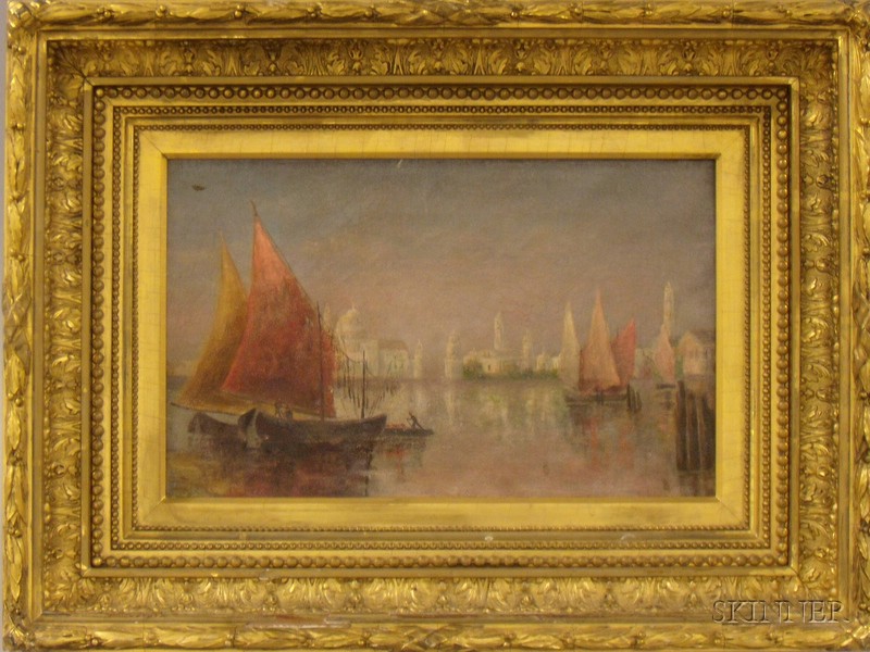 Appraisal: Framed Oil on Canvas Venice View unsigned Small loss quilting