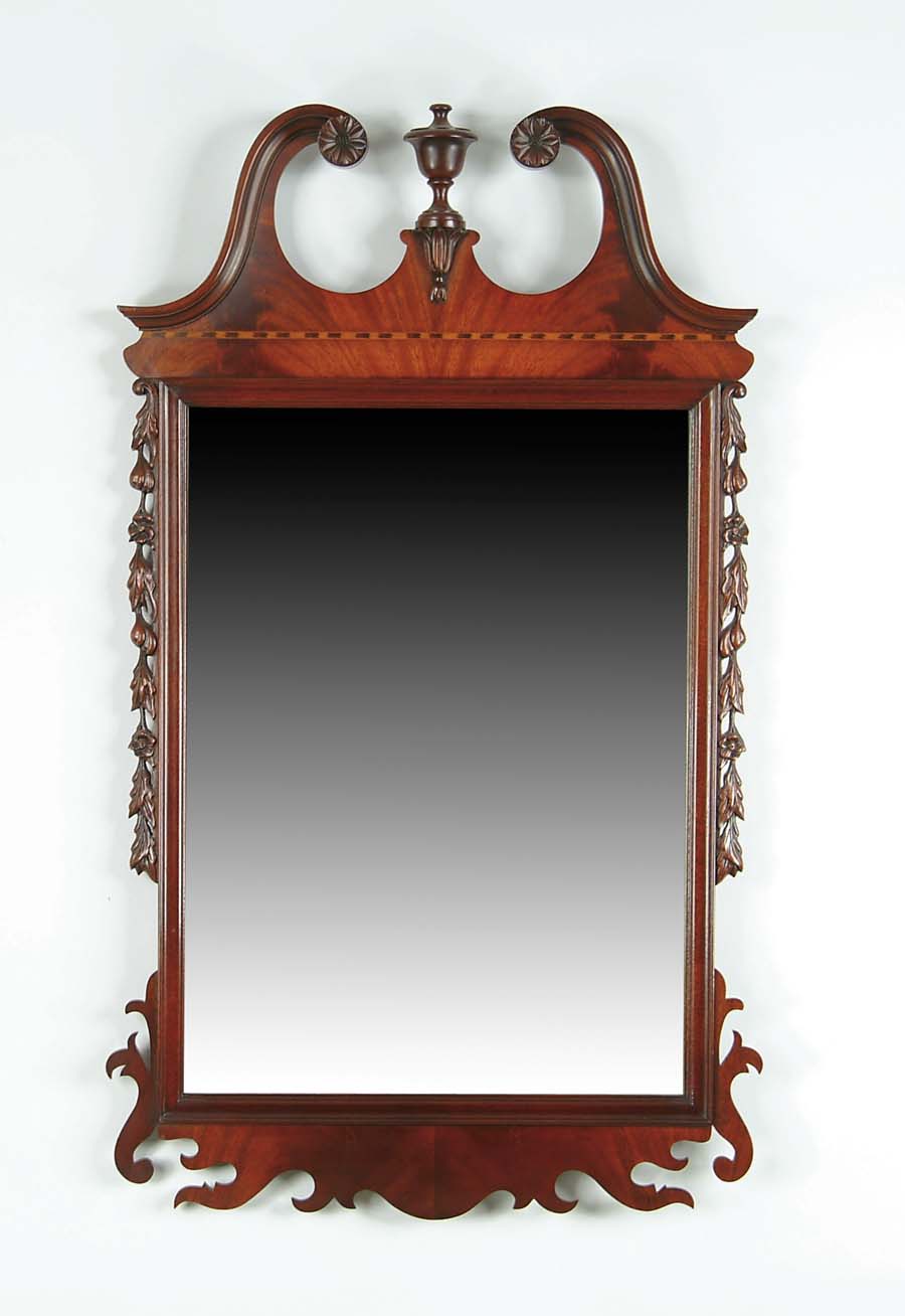 Appraisal: FINE CHIPPENDALE STYLE MAHOGANY INLAID AND CARVED MIRROR Rectangular mirror