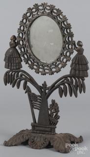 Appraisal: Cast iron dressing mirror late th c with two female