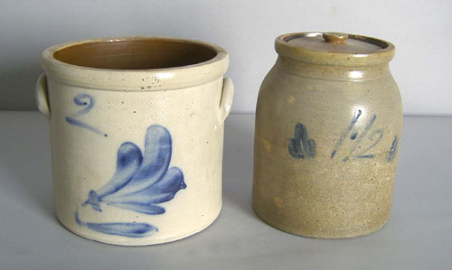 Appraisal: Two stoneware crocks th c one impressed J Fisher Co