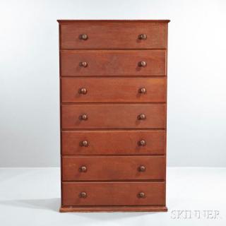 Appraisal: Shaker Red-stained Pine Tall Chest of Drawers Canterbury New Hampshire