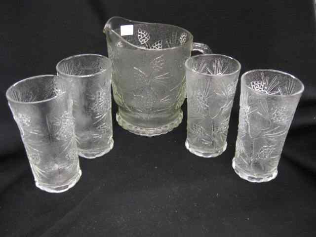 Appraisal: Pinecone Pattern Glass Beverage Set '' pitcher and tumblers excellent