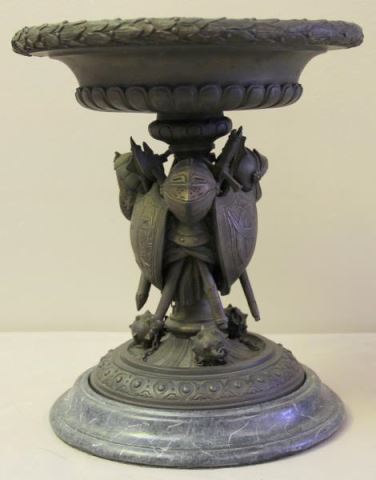 Appraisal: Bronze Center Piece Bowl with Helmets and Shields From a