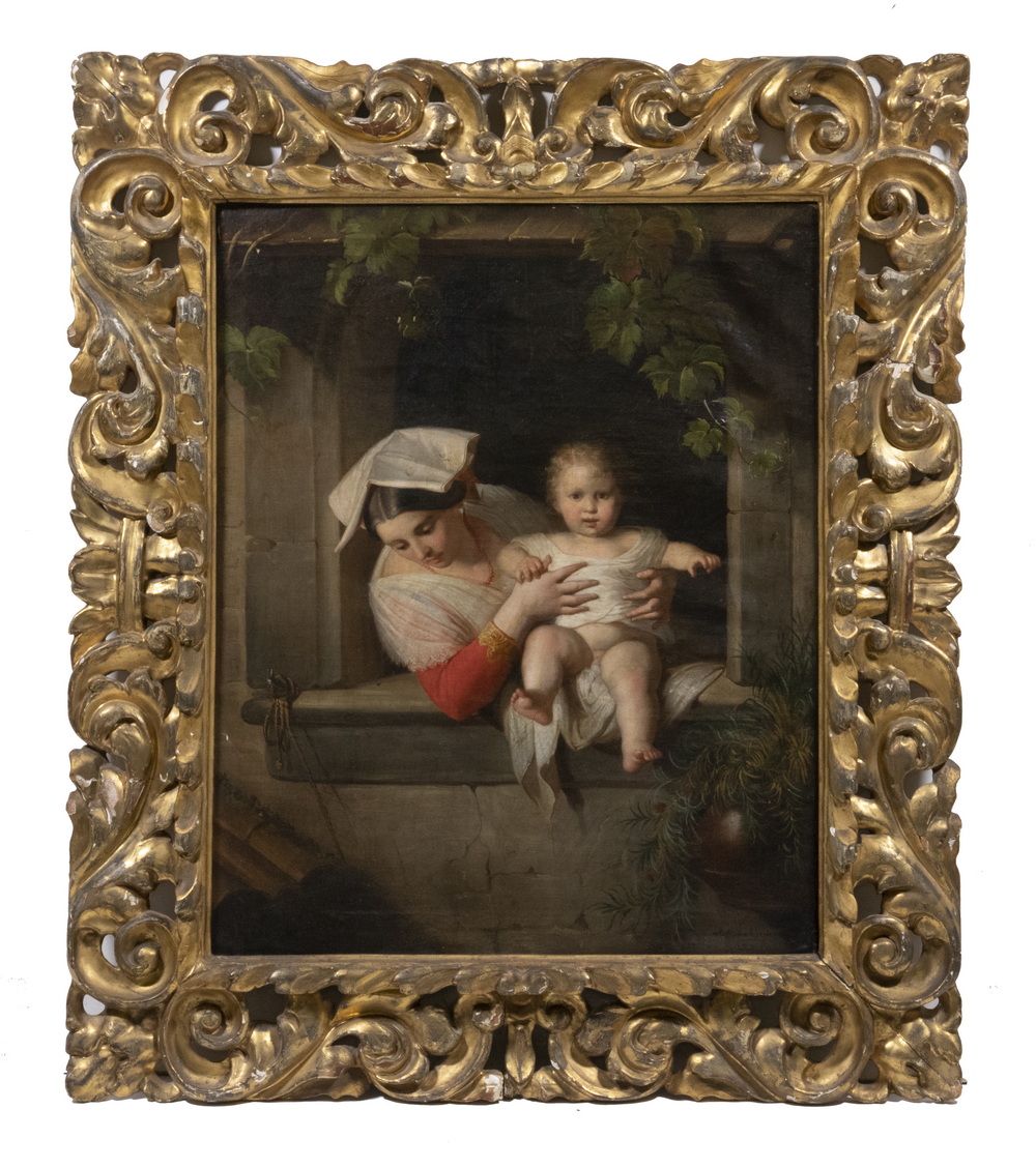 Appraisal: GIUSEPPE MAZZOLINI ITALY - Mother and Child at Window oil