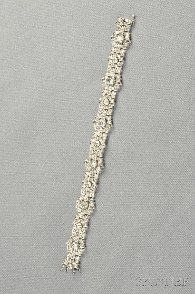 Appraisal: Art Deco Platinum and Diamond Bracelet set with six transitional-cut