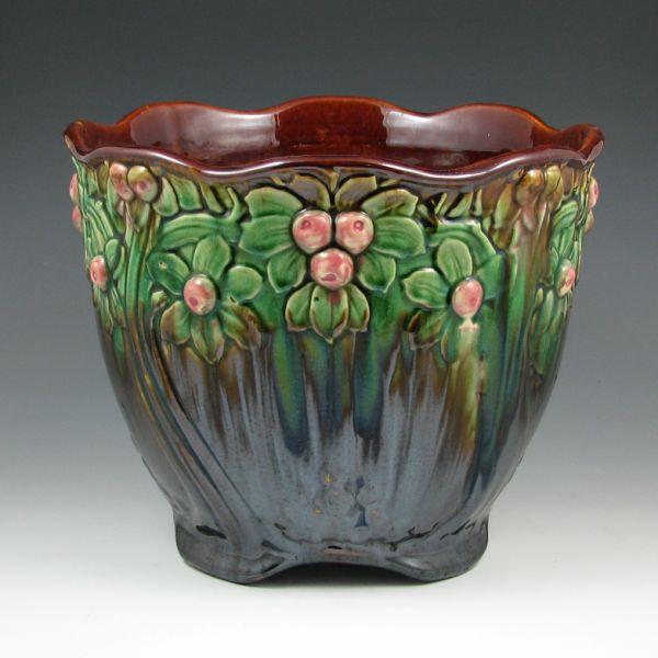 Appraisal: Weller blended glaze jardiniere with fruit trees Unmarked Typical glaze