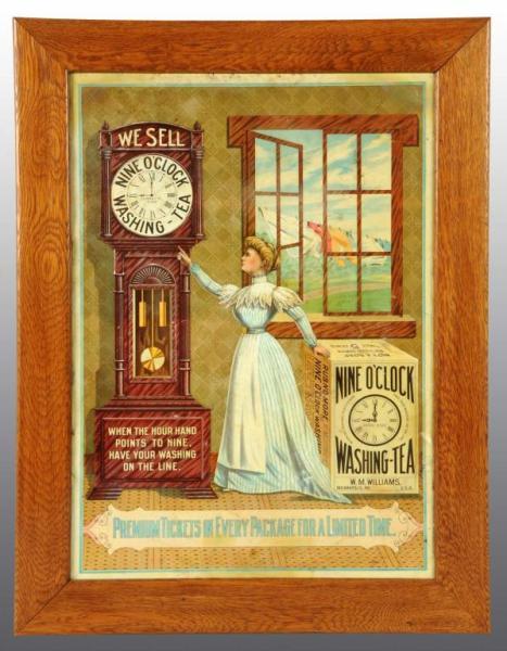 Appraisal: Tin We Sell Nine O' Clock Washing-T Sign Description Embossed