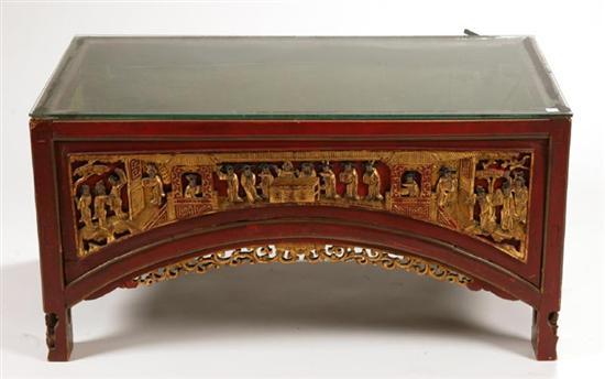 Appraisal: COFFER China th century hardwood Ornately carved and gilded scenes