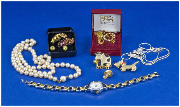 Appraisal: Small Collection Of Costume Jewellery Comprising Earrings Simulated Pearl Necklace