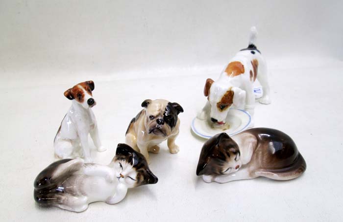 Appraisal: FIVE ROYAL DOULTON PORCELAIN DOG CAT FIGURINES Jack Russell with