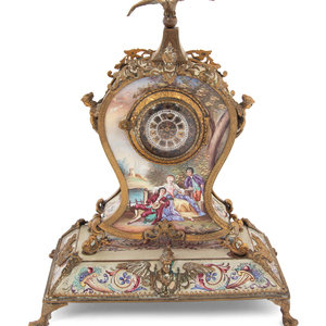 Appraisal: A Continental Gilt Metal and Enamel Table Clock th Century