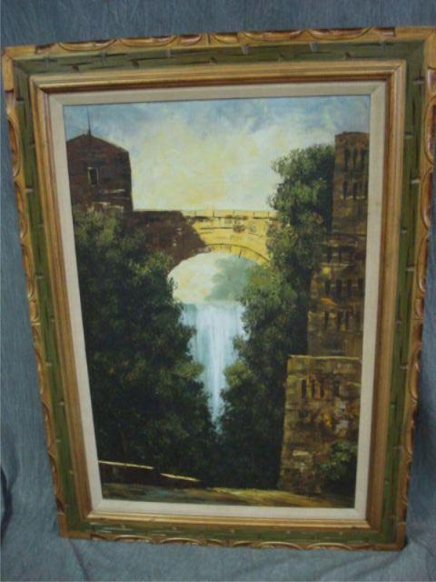 Appraisal: MORGAN Oil On Canvas Of Waterfall under a Bridge SGD