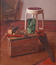 Appraisal: Christian White American b Still Life With Tools Oil on