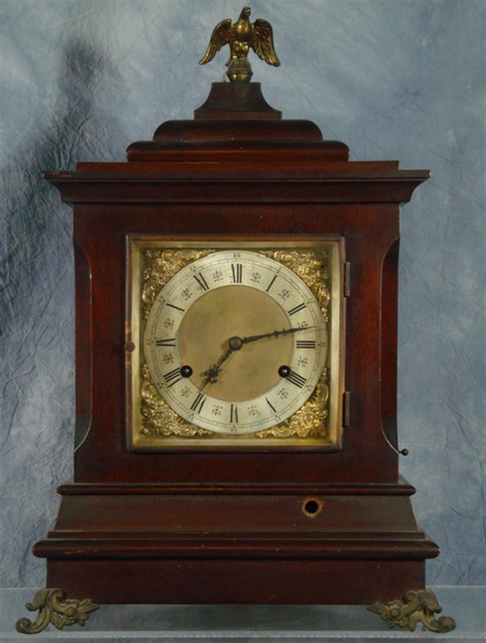 Appraisal: New Haven mahogany bracket clock c metal mounts separate Westminster