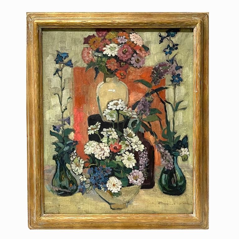 Appraisal: Unknown Artist Decorative Flower Oil Painting Unknown Artist Decorative Flower