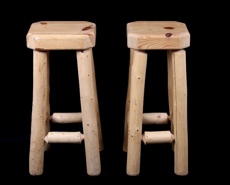 Appraisal: Rustic Hardwood Peeled Aspen Log Bar Stools Available for your