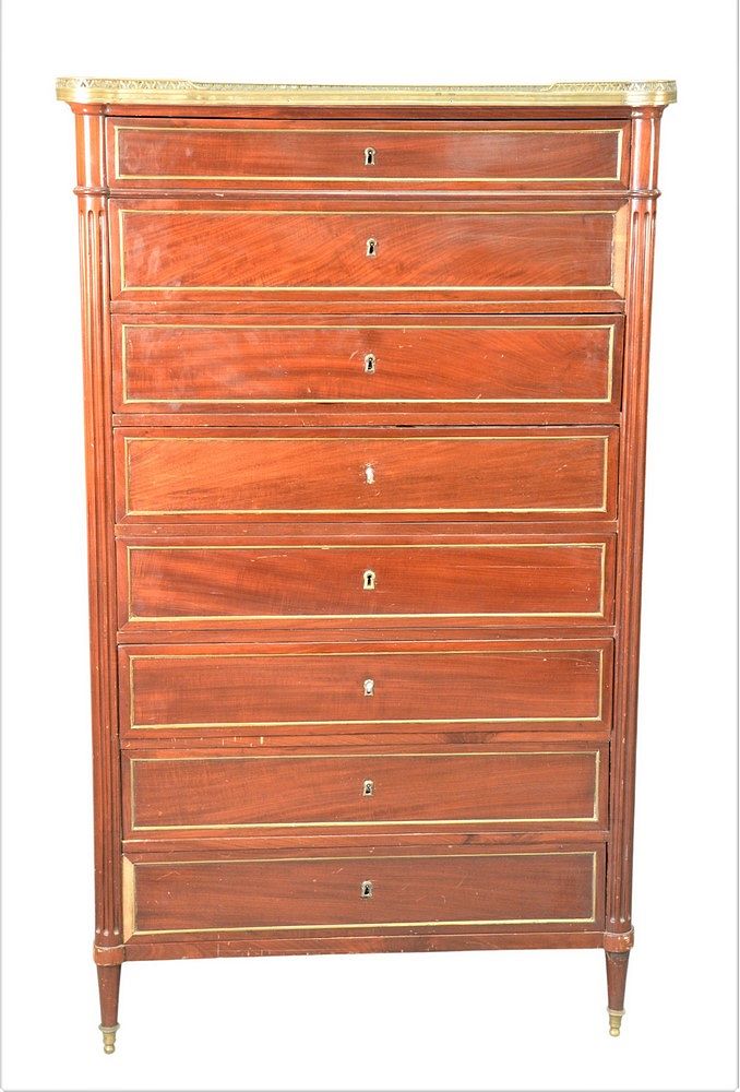 Appraisal: Louis XVI Style Mahogany Drawer Tall Chest having brass gallery