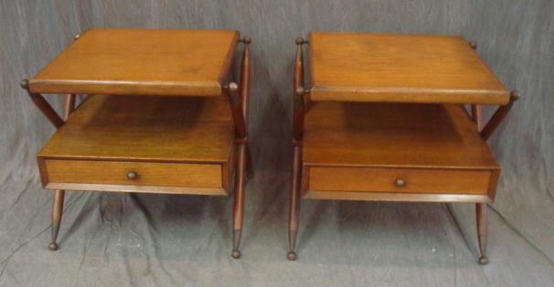 Appraisal: Pair of Midcentury Two Tier Drawer End Tables with X-form