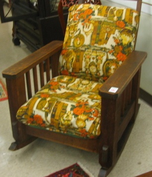 Appraisal: MISSION OAK RECLINER ROCKER American Arts Crafts c having an