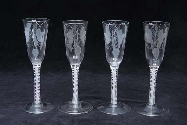 Appraisal: A SET OF FOUR TRUMPET SHAPED ALE GLASSES each with