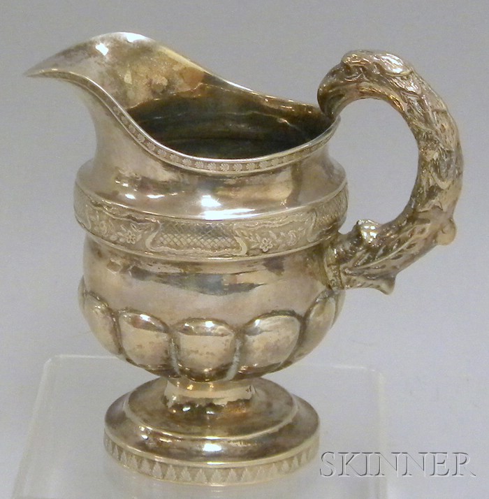 Appraisal: American Coin Silver Creamer with Eagle Handle ht in approx