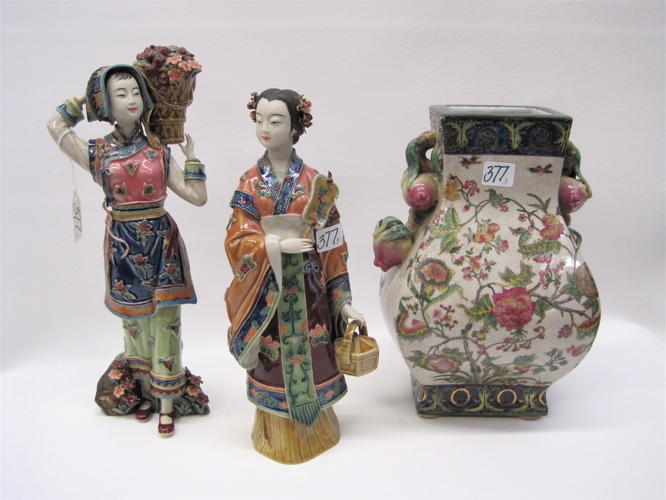 Appraisal: A CHINESE POTTERY VASE AND TWO SCULPTURES pieces The vase