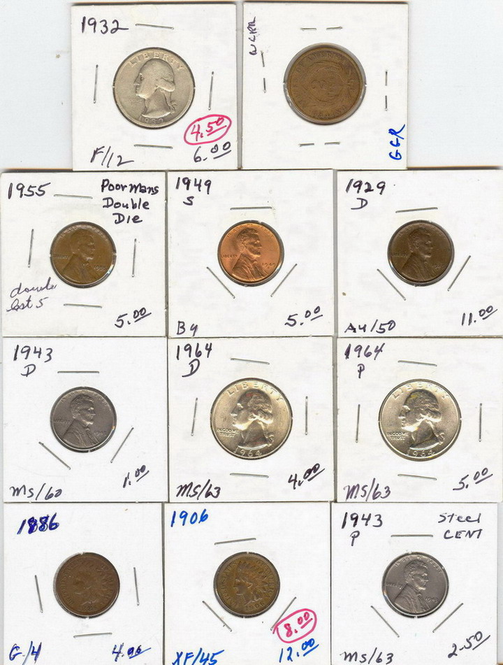 Appraisal: MIXED LOT U S COINS INCLUDING CENT Quarters d Pennies