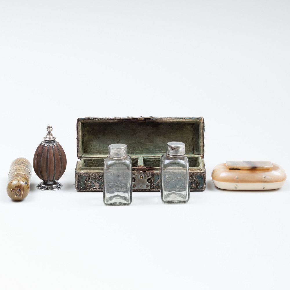 Appraisal: Three Boxes and a Silver-Mounted Finial The boxes comprising A