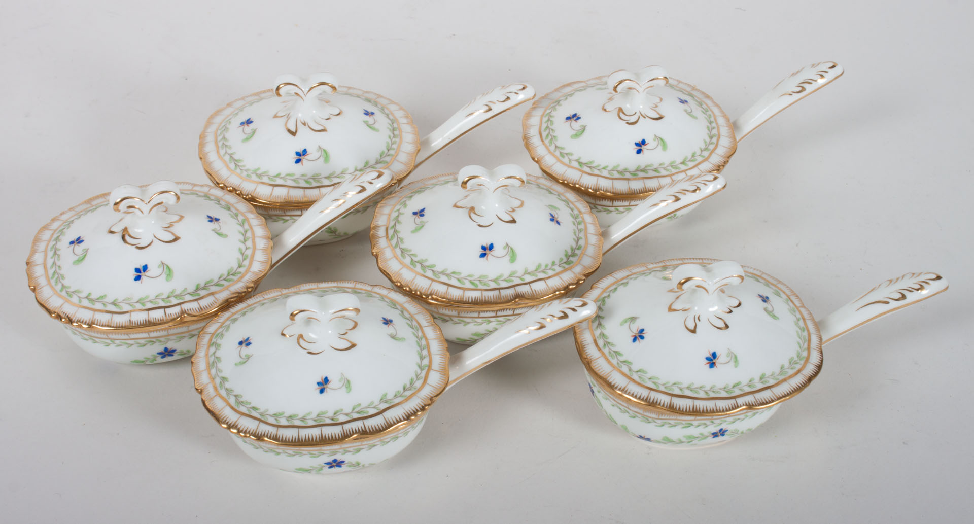 Appraisal: Six Cauldon china pots de cr me early th century