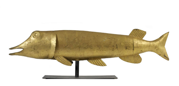 Appraisal: LARGE FULL-BODIED GILDED COPPER NORTHERN PIKE WEATHERVANE PROBABLY NEW ENGLAND