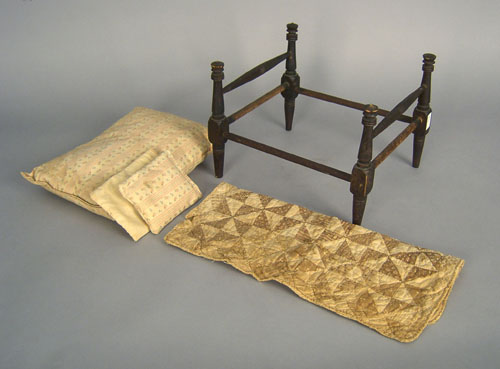 Appraisal: Early doll bed with accessories th c