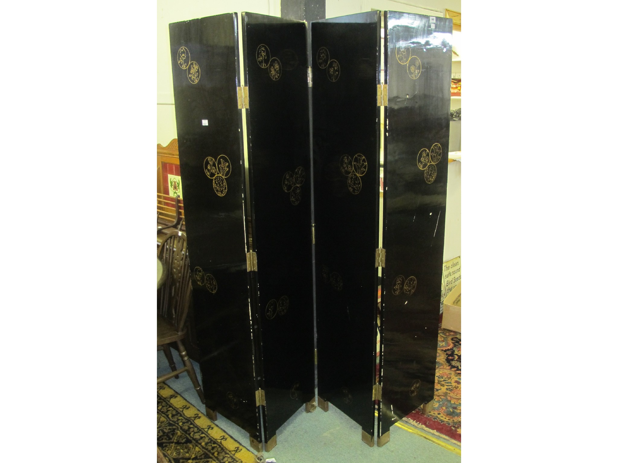 Appraisal: Black lacquered four fold draught screen