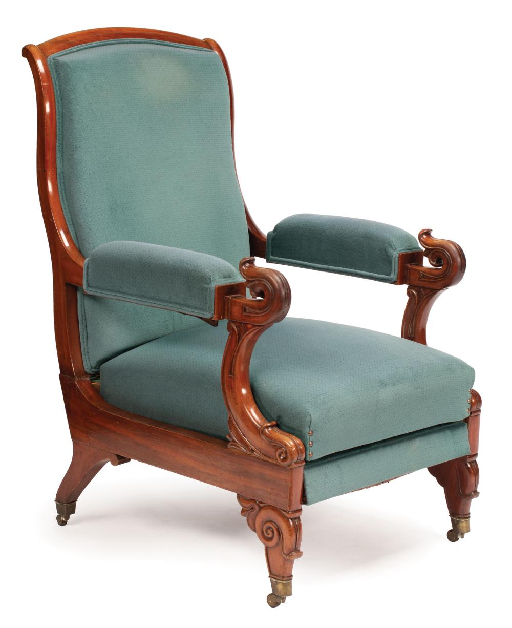 Appraisal: American Classical Carved Mahogany Metamorphic Library Armchair early-to-mid th c