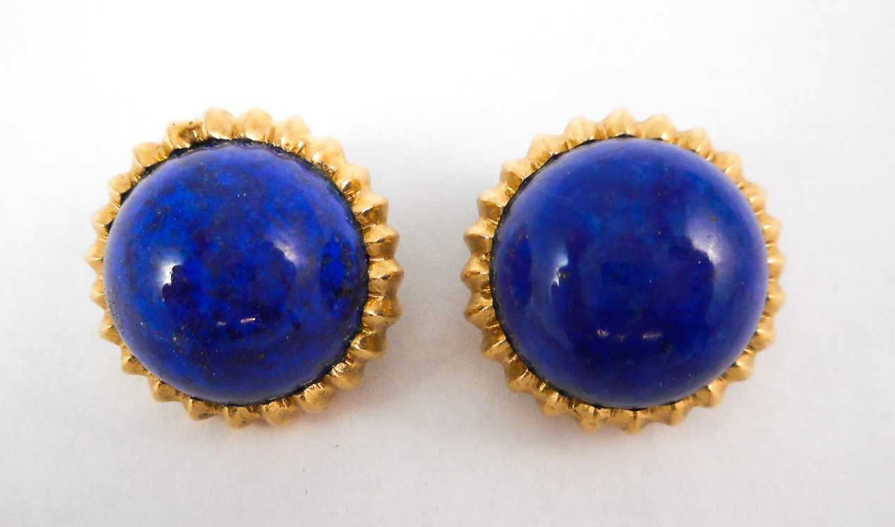 Appraisal: PAIR OF LAPIS LAZULI CLIP-ON EARRINGS each k yellow gold